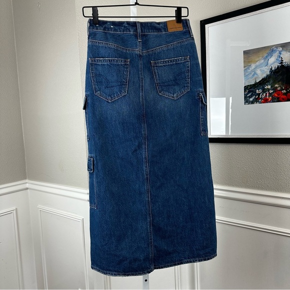 American Eagle Low Rise Maxi Denim Cargo Skirt Size 000 - Picture 6 of 11